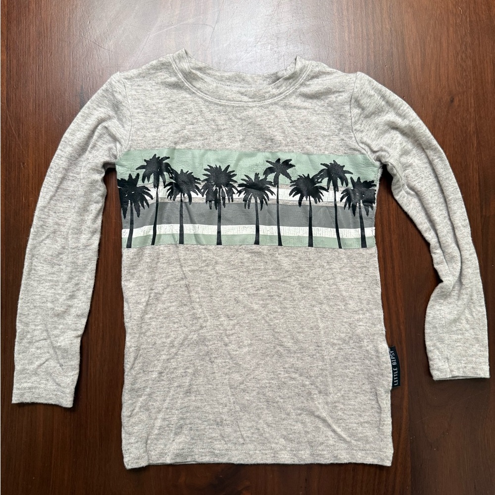 Little Bipsy Heather Gray Palm Tree Long Sleeve Tee